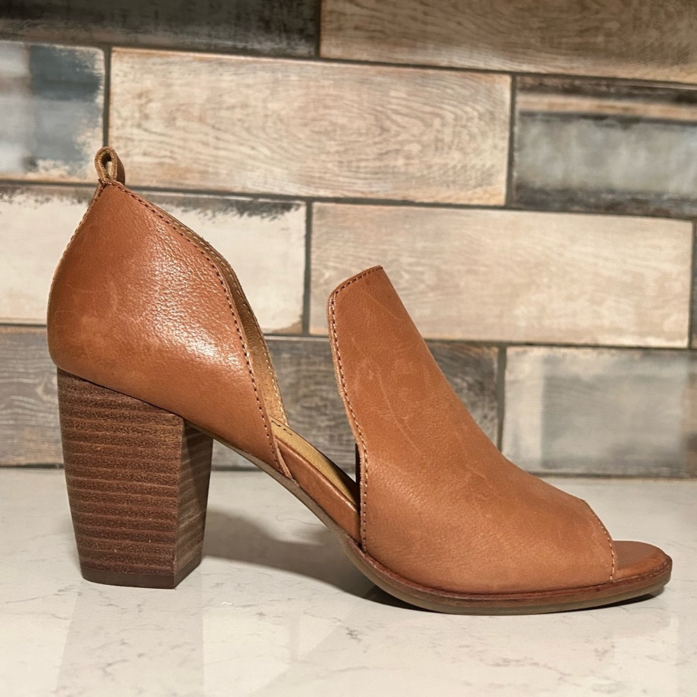EUC 🍀 Lucky Brand Junai Leather Open Peep Toe Ankle Bootie Heeled Sandals - Picture 3 of 16